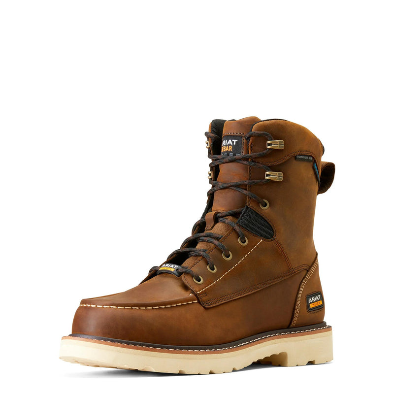 Ariat Men's Rebar Lift 8" Waterproof Composite Toe Work Boot, Distressed Brown – 3-4 front