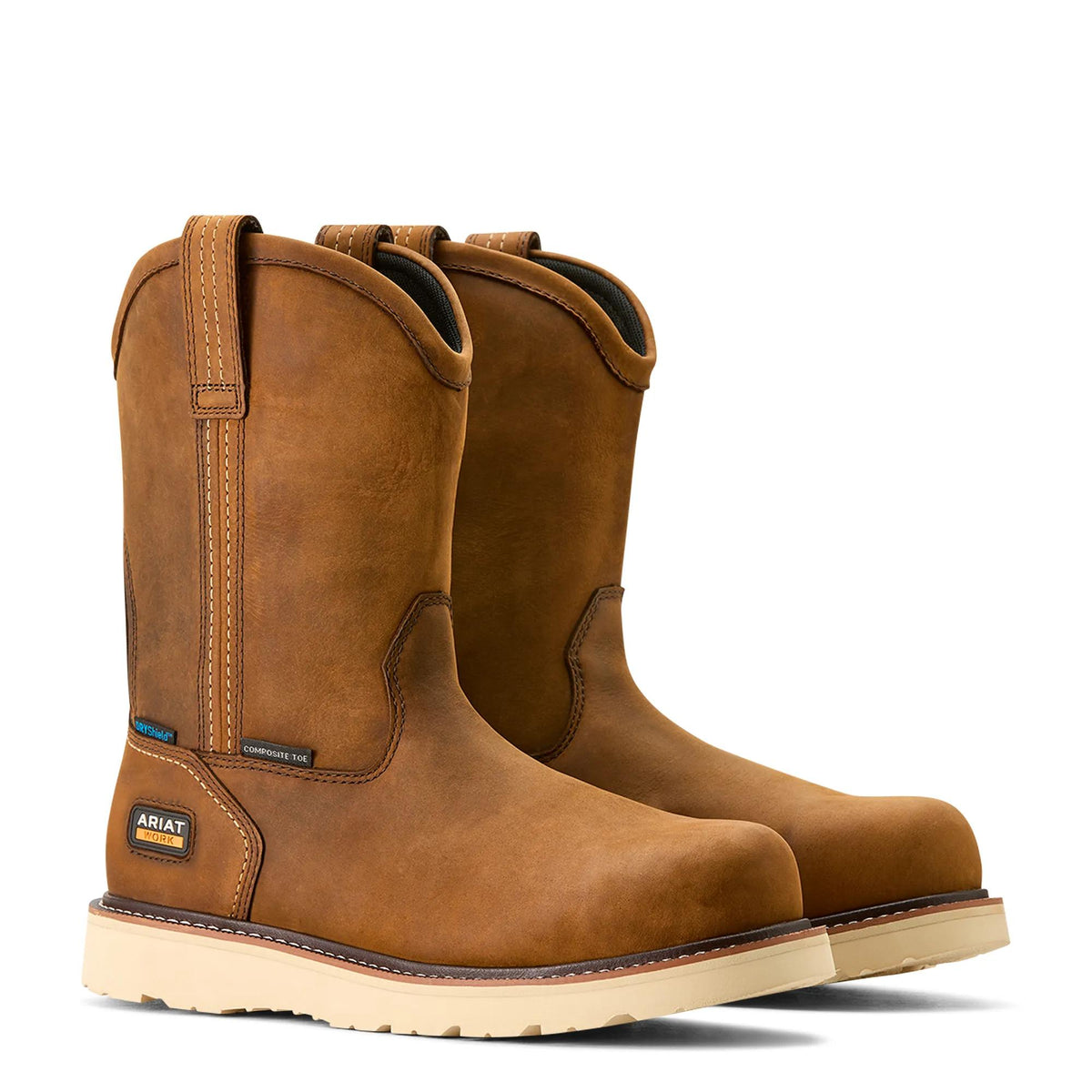 Ariat Men's Rebar Wedge Pull-On Waterproof Composite Toe Work Boot, Distressed Brown – pair