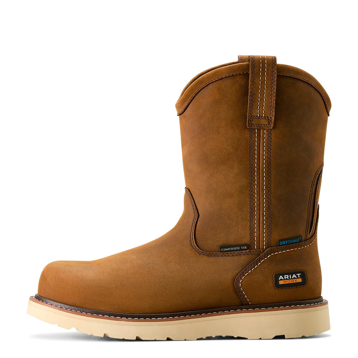 Ariat Men's Rebar Wedge Pull-On Waterproof Composite Toe Work Boot, Distressed Brown – side