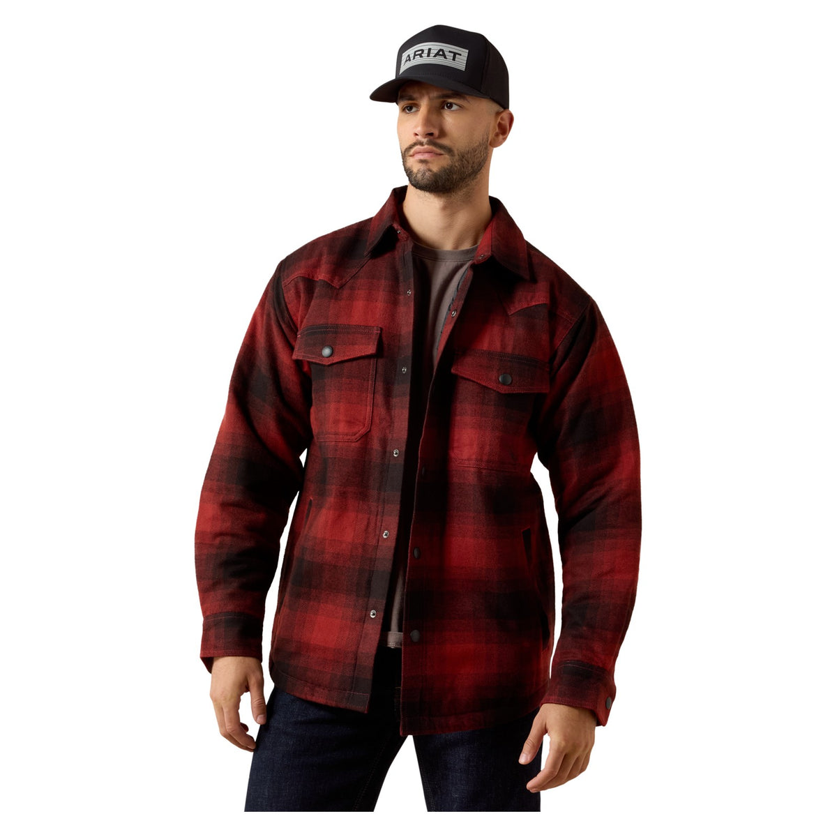 Ariat Men's Retro Shirt Jacket, Biking Red Buffalo Plaid – front