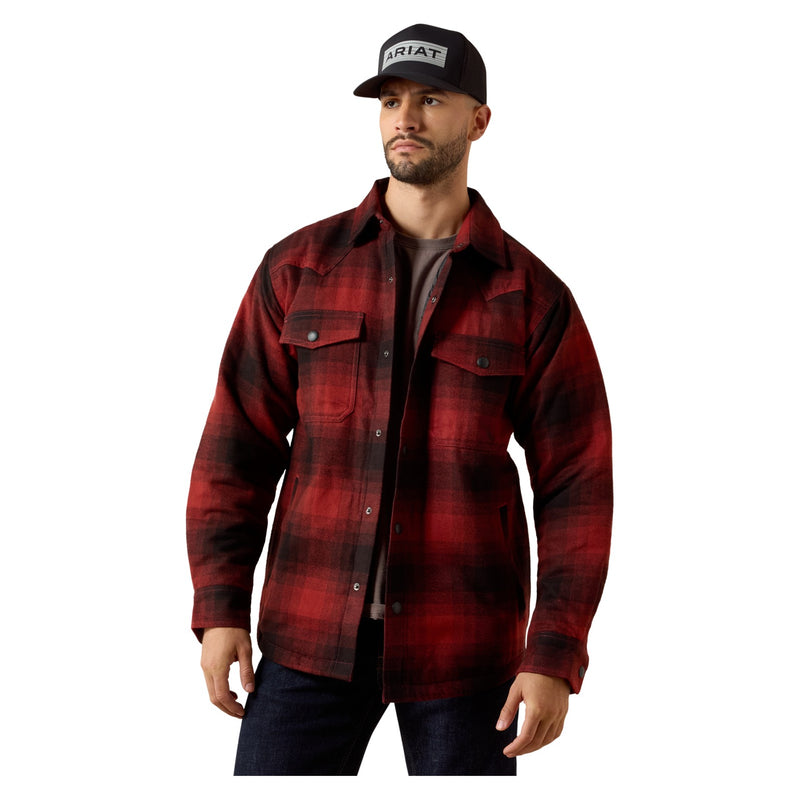 Ariat Men's Retro Shirt Jacket, Biking Red Buffalo Plaid – front
