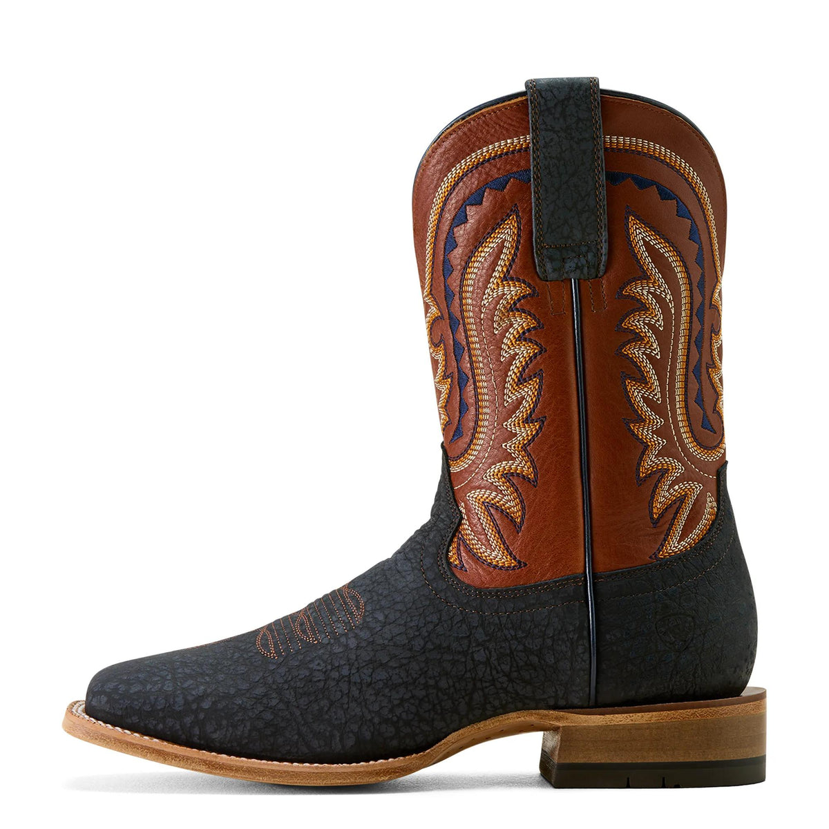 Ariat Men's Rock Ridge Wide Square Toe Western Boot, Navy Bison|Ginger Spice – side