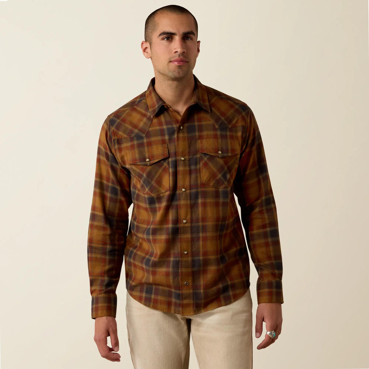 Ariat Men's Retro Hynes Fitted Snap Shirt, Rubber Plaid – front