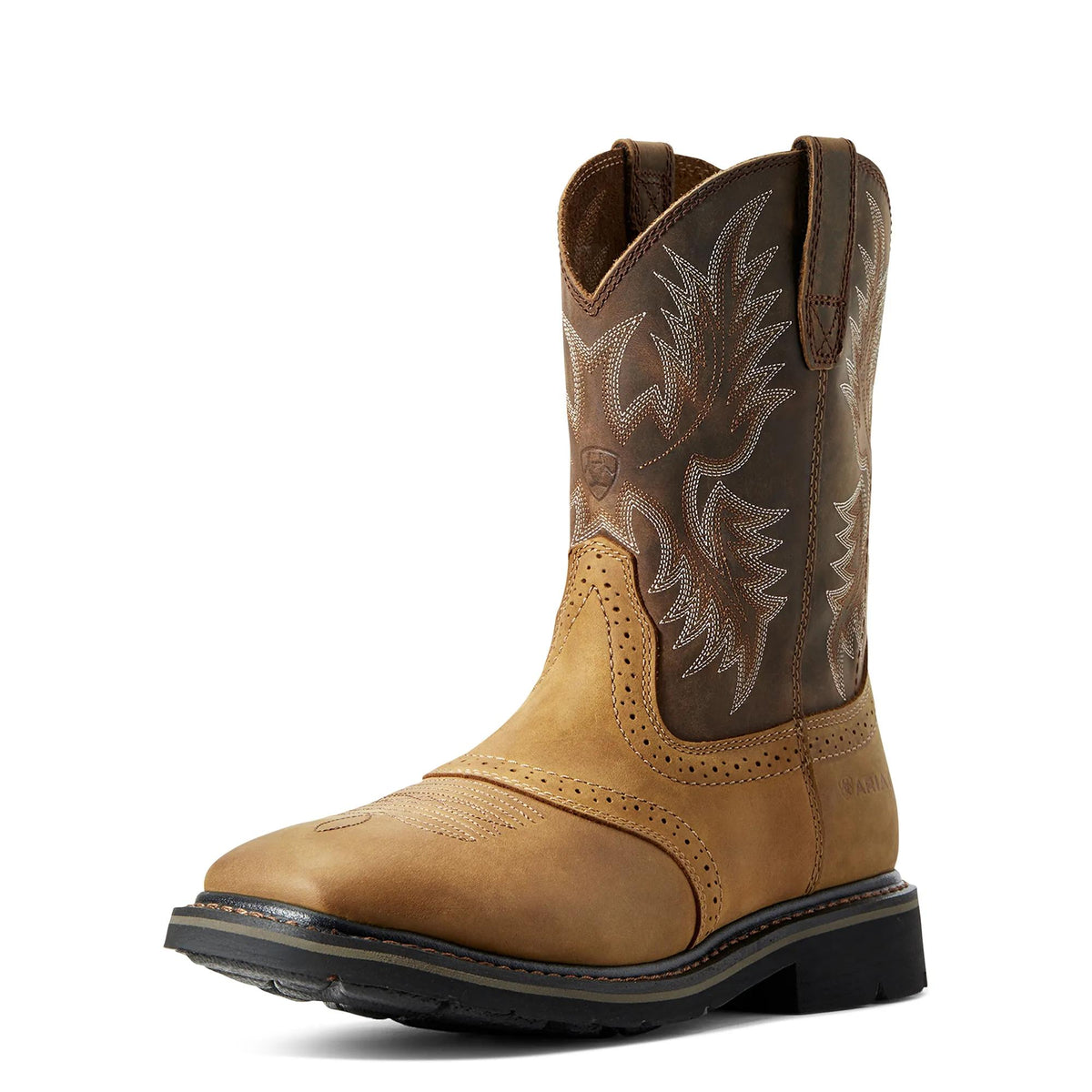 Ariat Men's Sierra Wide Square Toe Work Boot, Aged Bark – 3-4 front
