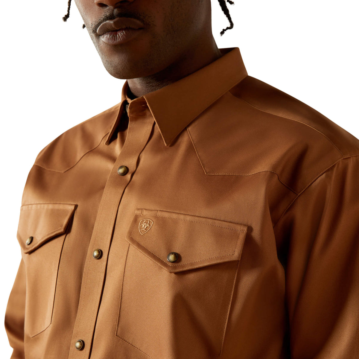 Ariat Men's Solid Twill Classic Fit Shirt, Tan – detail