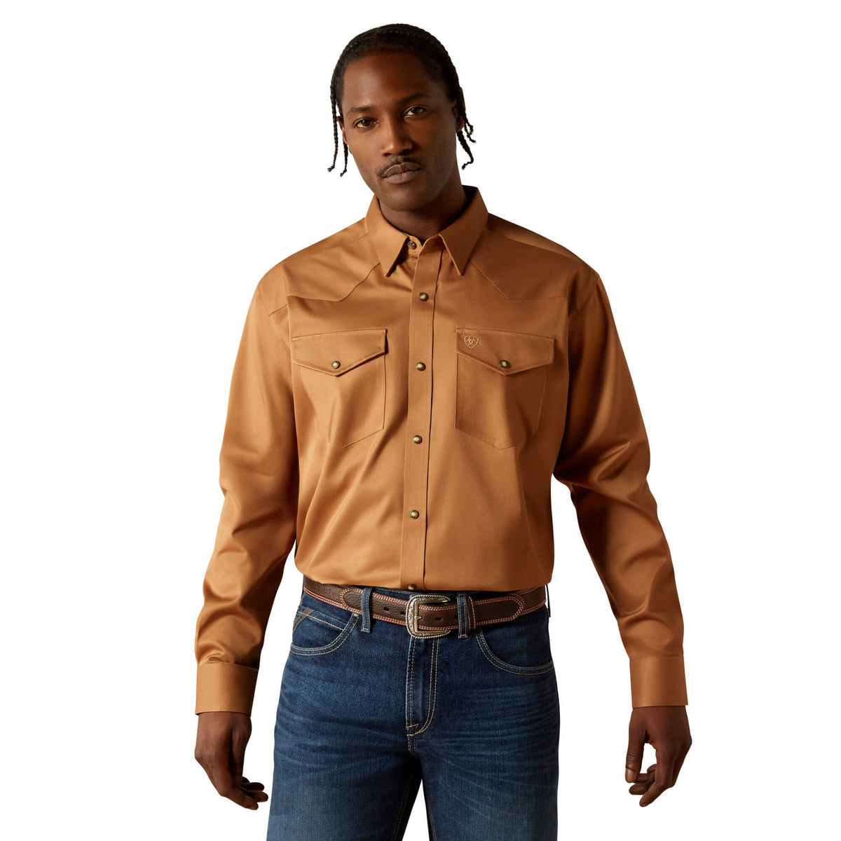 Ariat Men's Solid Twill Classic Fit Shirt, Tan – front
