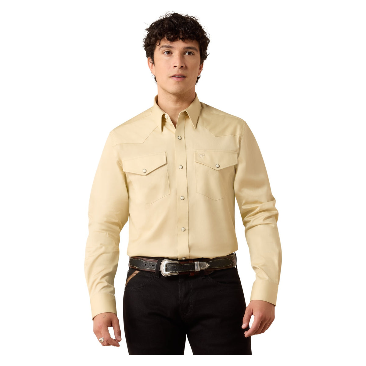 Ariat Men's Solid Twill Fitted Shirt, Off White – front