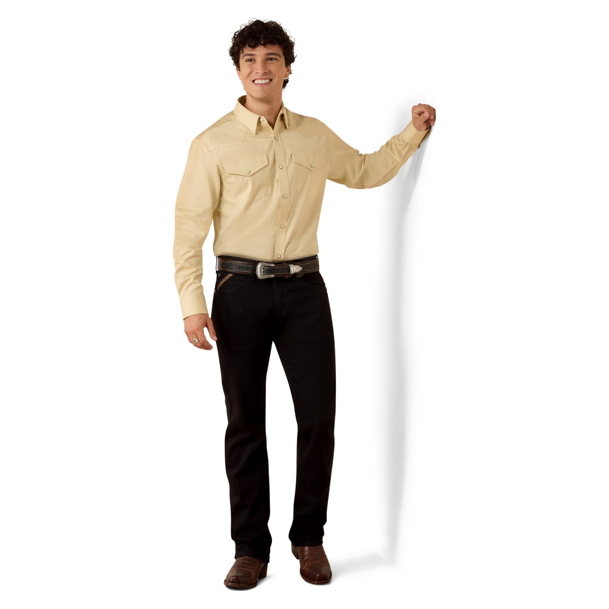 Ariat Men's Solid Twill Fitted Shirt, Off White – full length