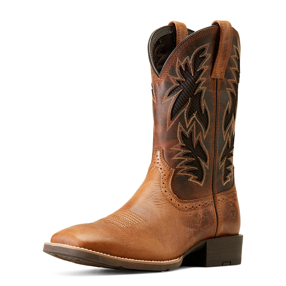 Ariat Men's Sport Cool VentTEK Western Boot, Dark Tan|Two Tone Tan – 3-4 front