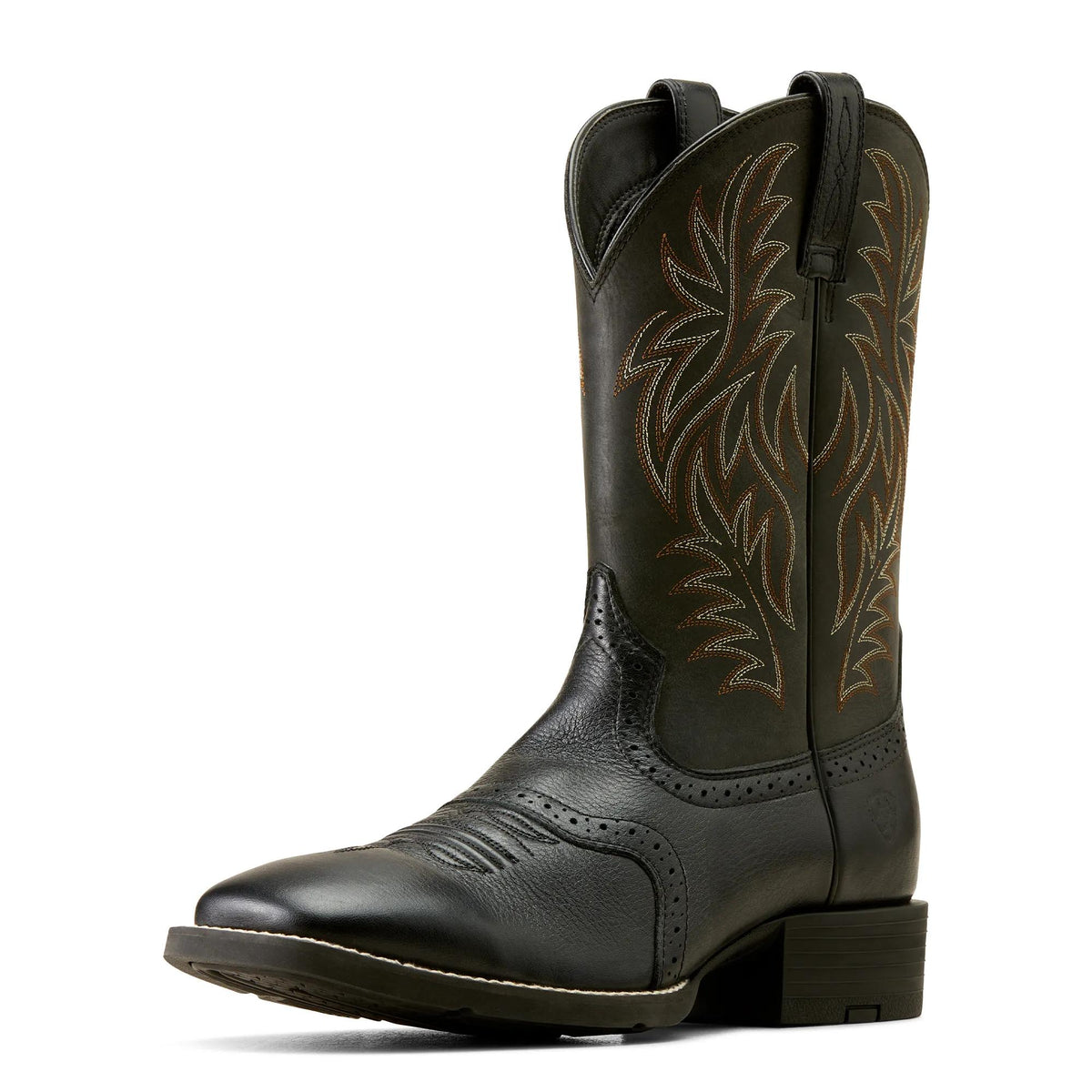 Ariat Men's Sport Western Wide Square Toe Boot, Black Deertan – 3-4 front