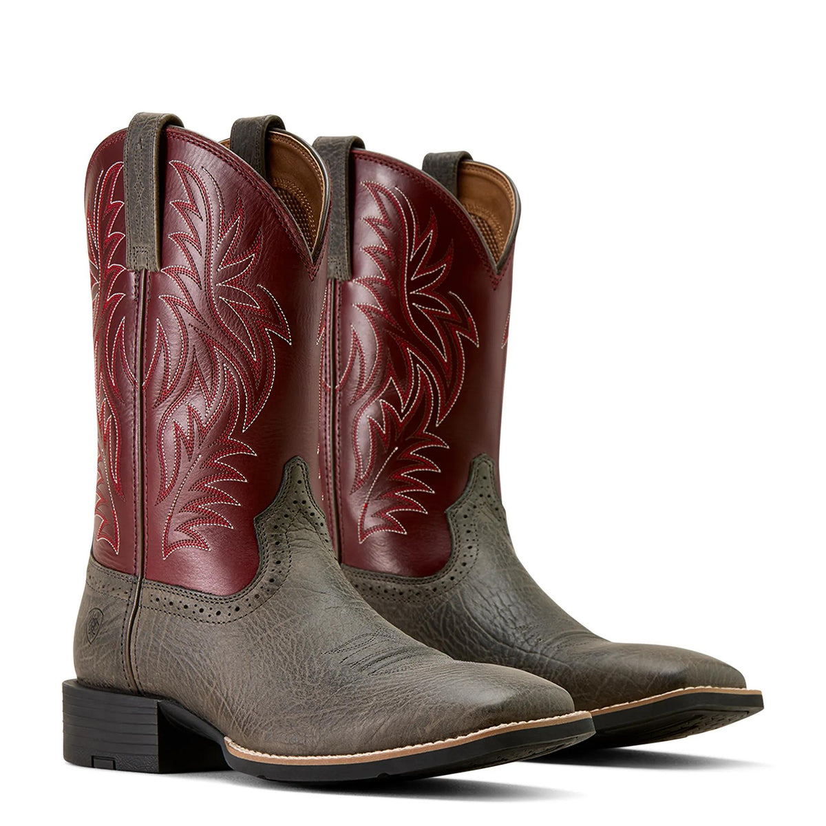 Ariat Men's Sport Western Wide Square Toe Cowboy Boot, Charcoal Grey Hippo Print|Burgundy Haze – pair