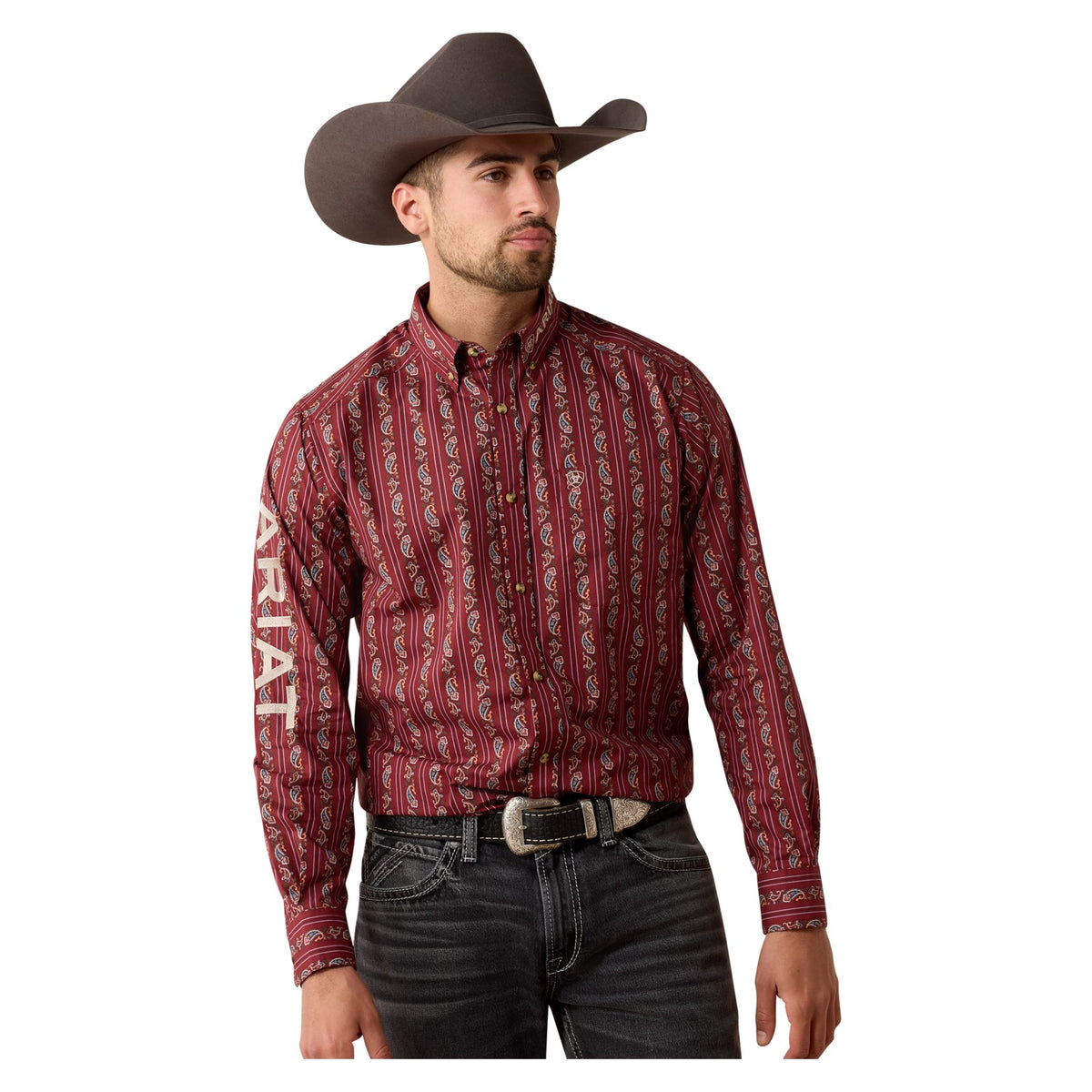 Ariat Men's Team Dutton Classic Fit Shirt, Ketchup Paisley Stripe/Savanna – front