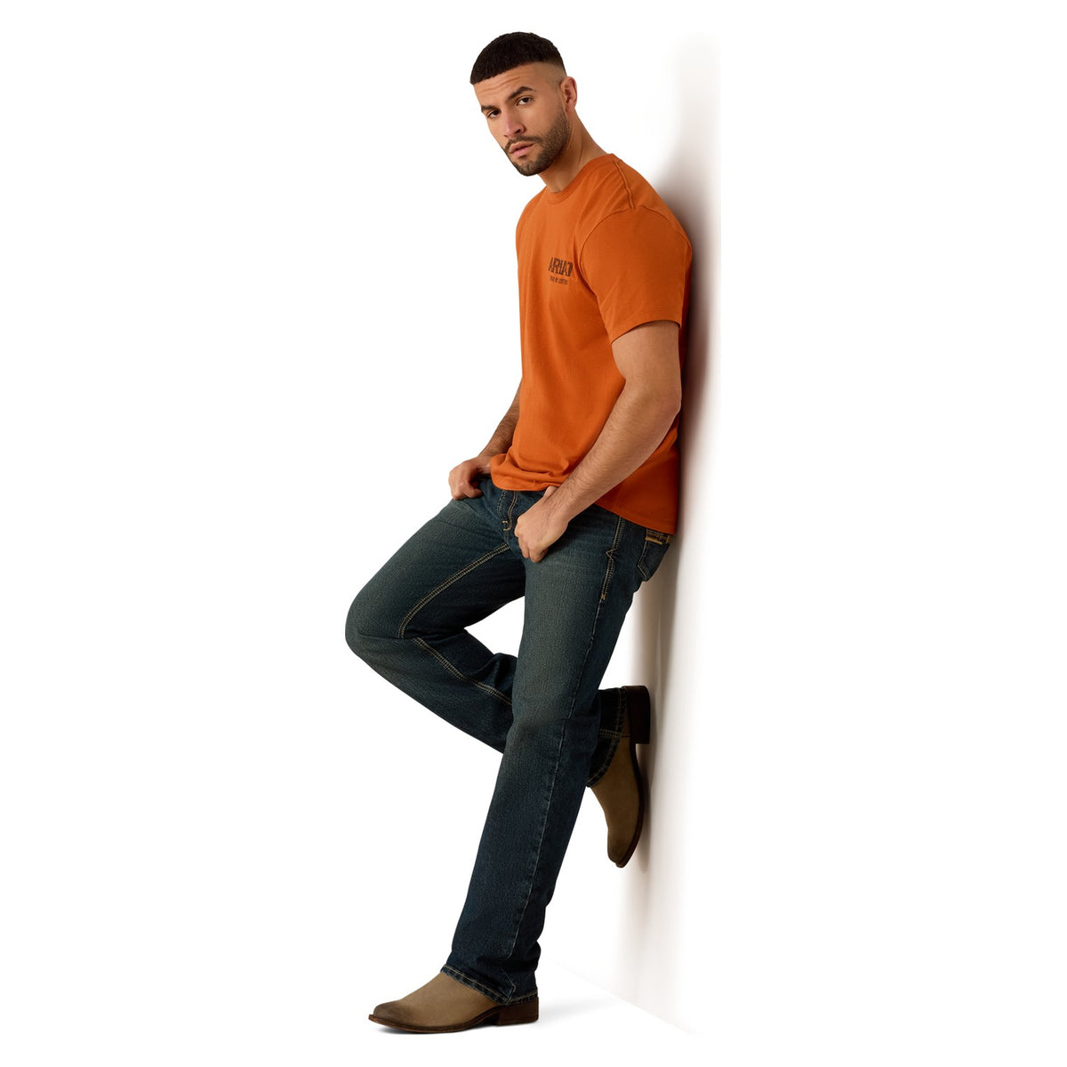 Ariat Men's Tough As Leather T-Shirt, Bombay Brown – full length