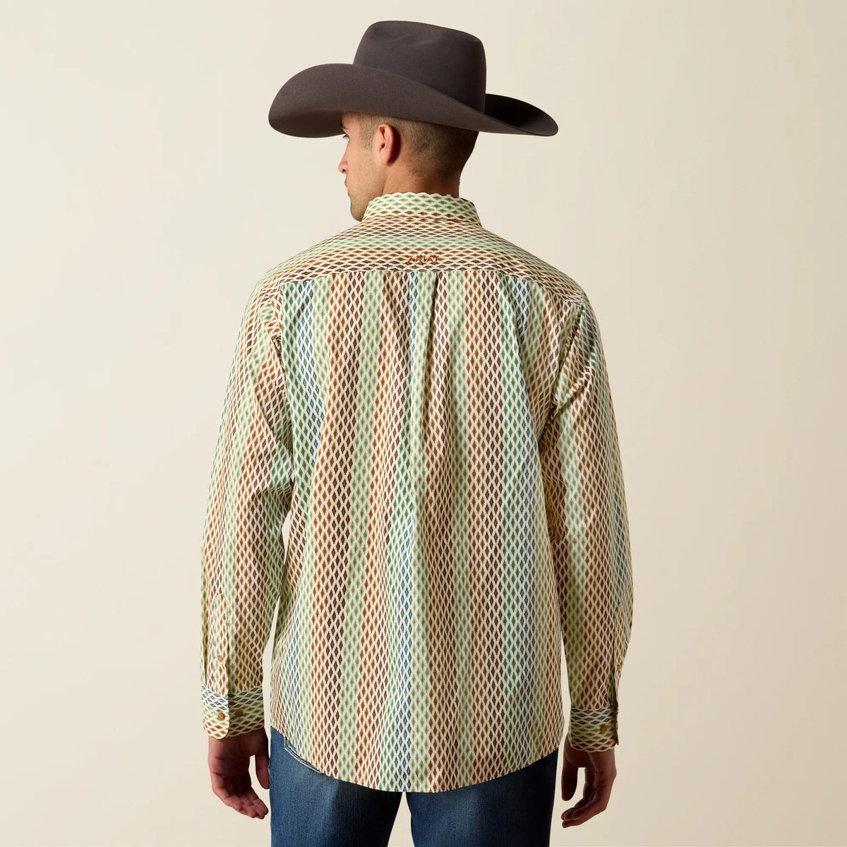 Ariat Men's Langer Classic Fit Shirt, Vanilla Custard Multi Diamond Print – back