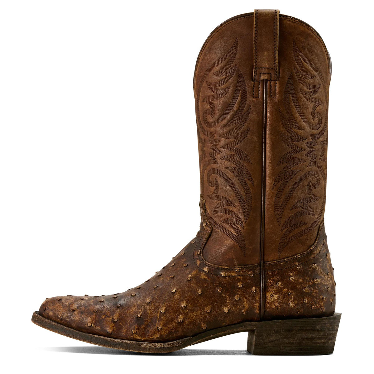 Ariat Men's Vesper R Toe Stonewash Tan Full Quill Ostrich Cowboy Boot – side
