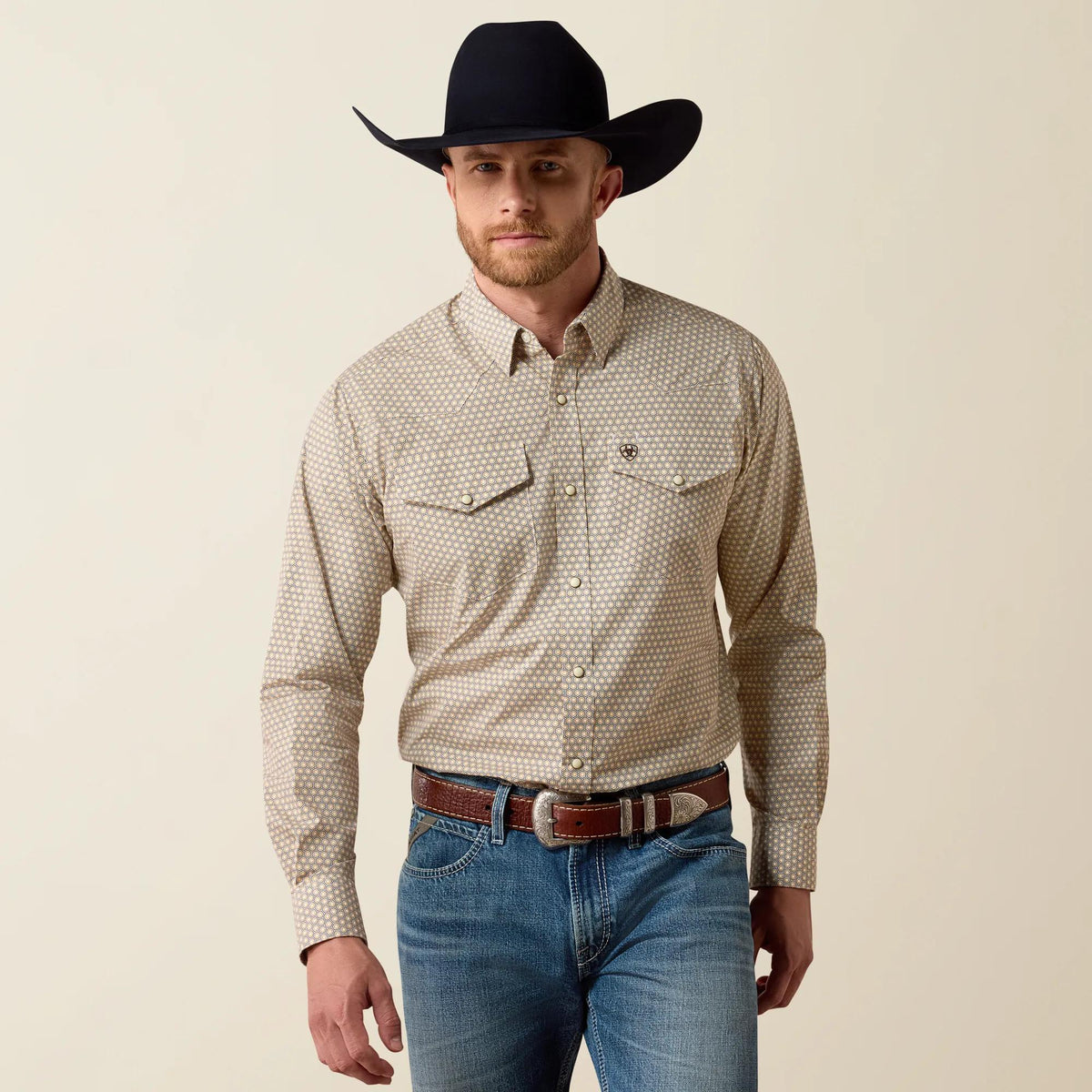 Ariat Men's Pilar Classic Fit Snap Shirt, White Geo Print – front