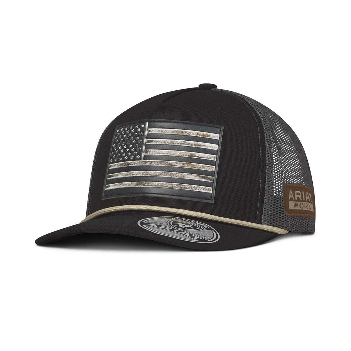 Ariat Men's Work Flag Patch Snap Back Cap, Black – front