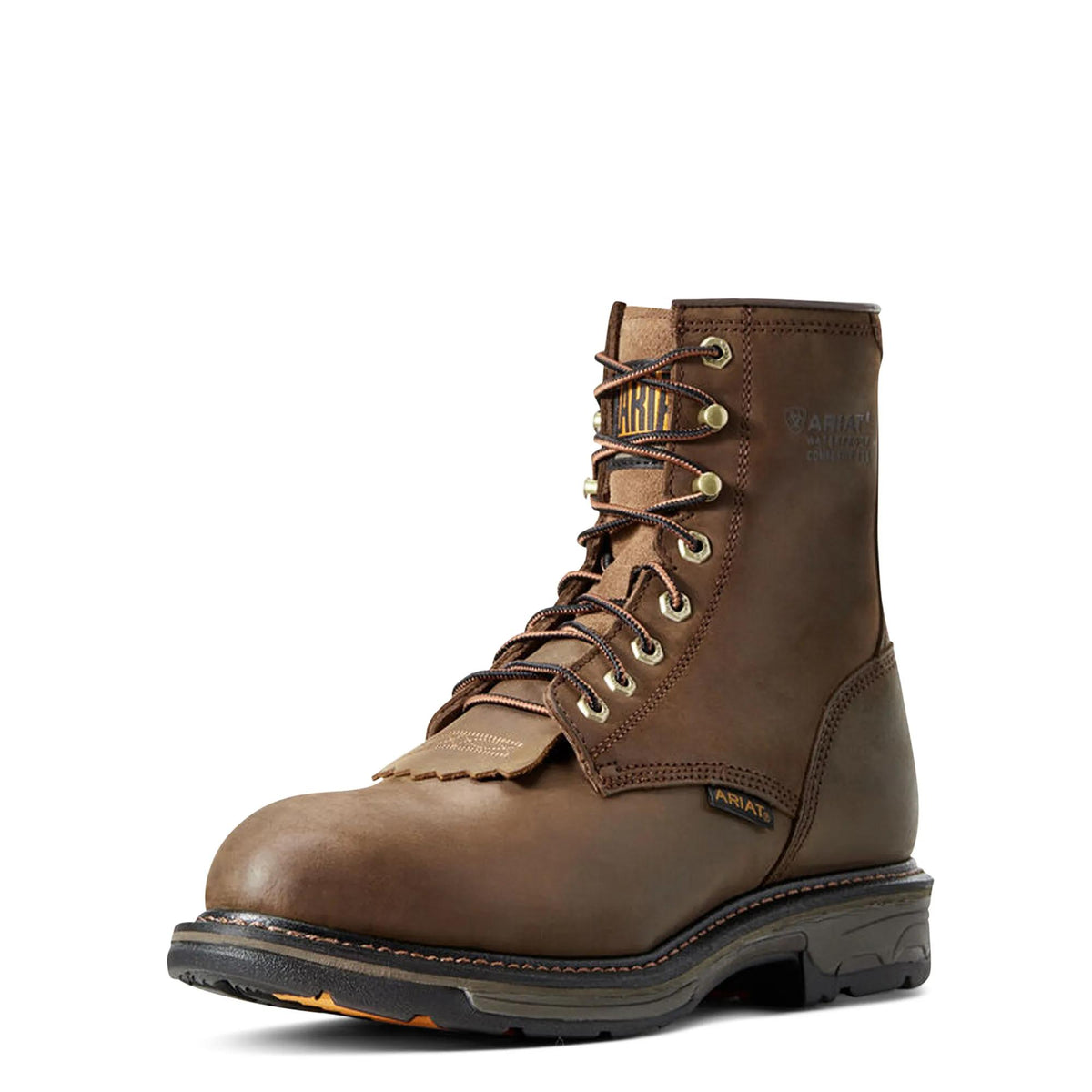 Ariat Men's Workhog 8" Waterproof Composite Toe Work Boot, Oily Distressed Brown – 3-4 front