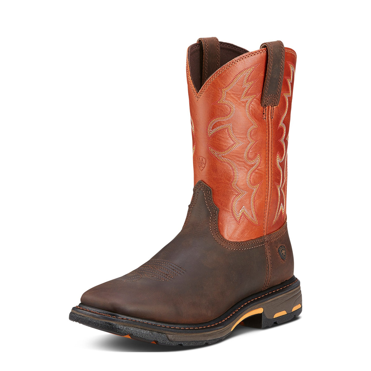 Ariat Men's WorkHog Wide Square Toe Work Boot, Dark Earth – 3-4 front