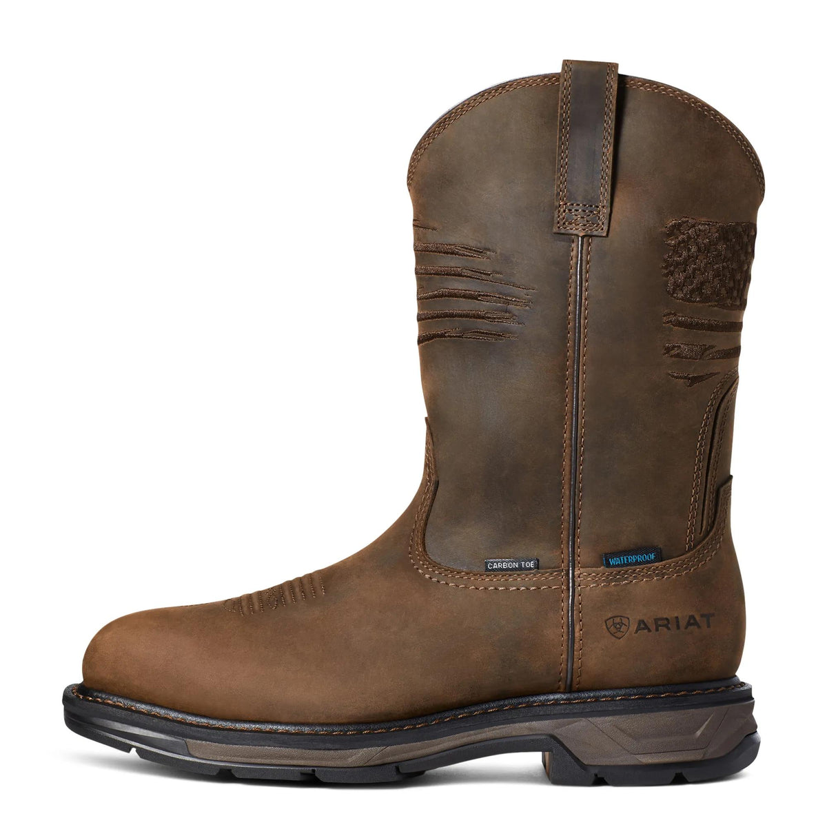 Ariat Men's WorkHog XT Patriot Waterproof Wide Square Toe Carbon Toe Work Boot, Distressed Brown – side