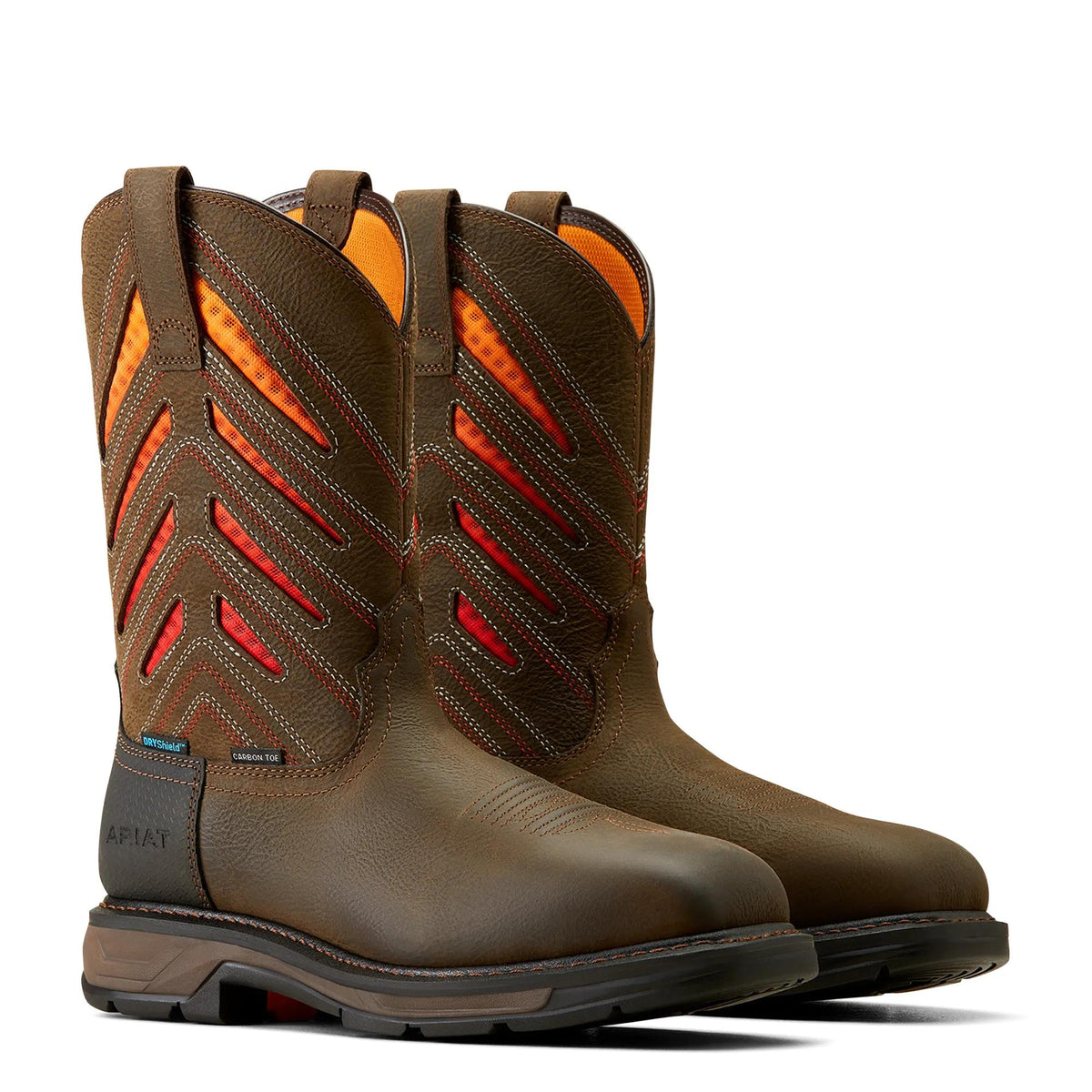 Ariat Men's WorkHog XT VentTEK Waterproof Carbon Toe Work Boot, Iron Coffee|Sunset – pair