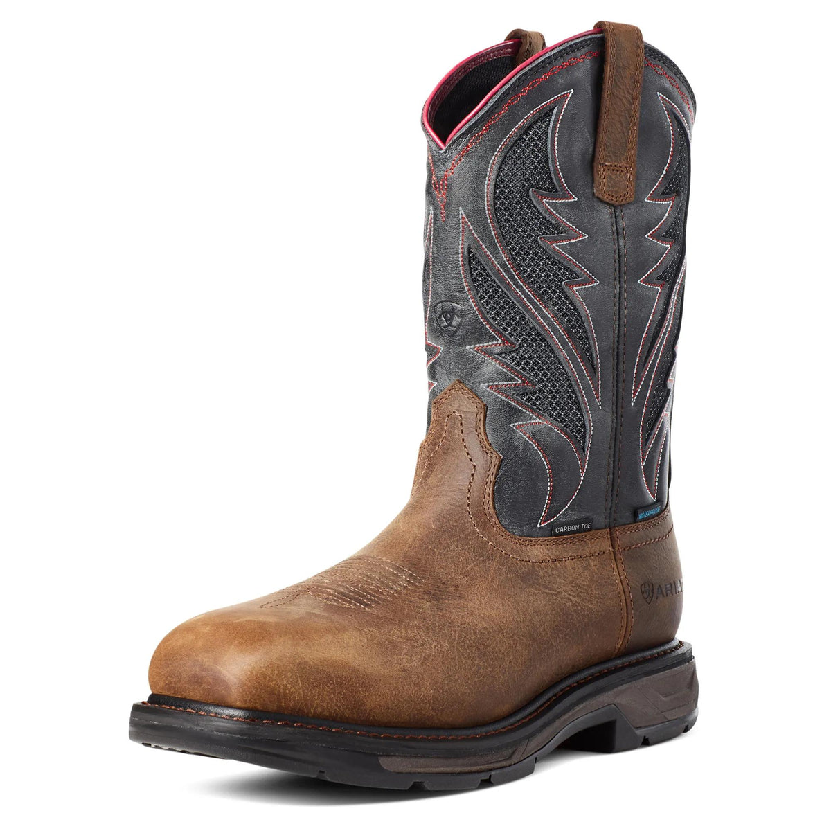 Ariat Men's WorkHog XT Waterproof Carbon Toe Work Boot, Rye Brown – 3-4 front