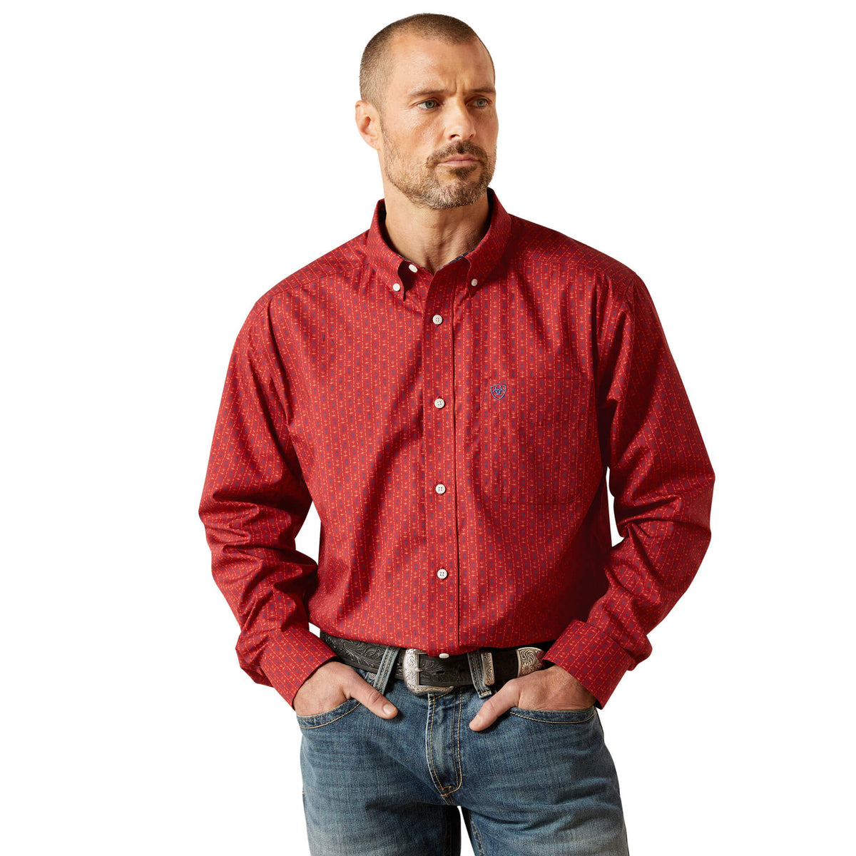 Ariat Men's Wrinkle Free Bruno Classic Fit Shirt, Red – front