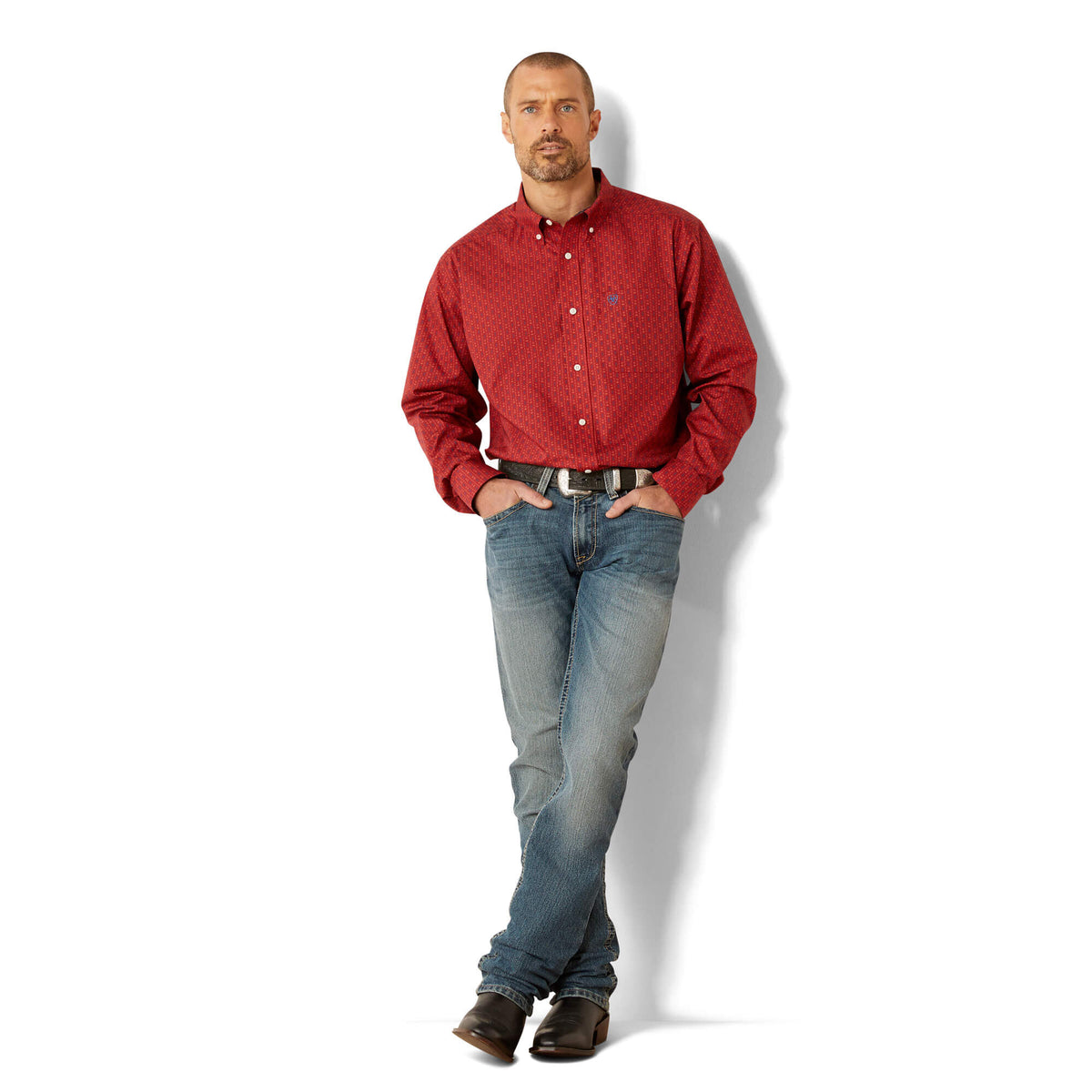 Ariat Men's Wrinkle Free Bruno Classic Fit Shirt, Red – full length