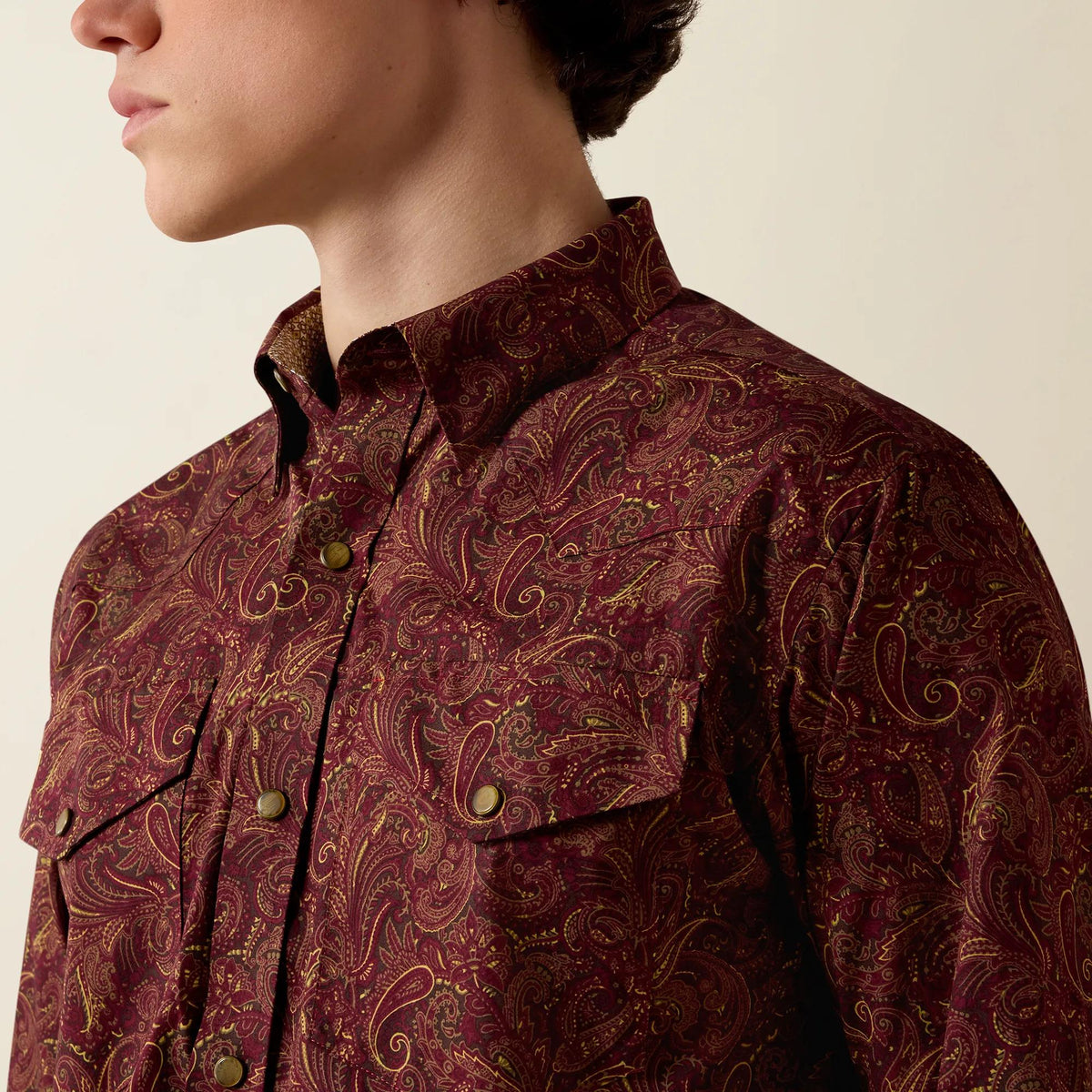 Ariat Men's Wrinkle Free Reva Classic Fit Snap Shirt, Zinfandel Paisley Print – detail 2
