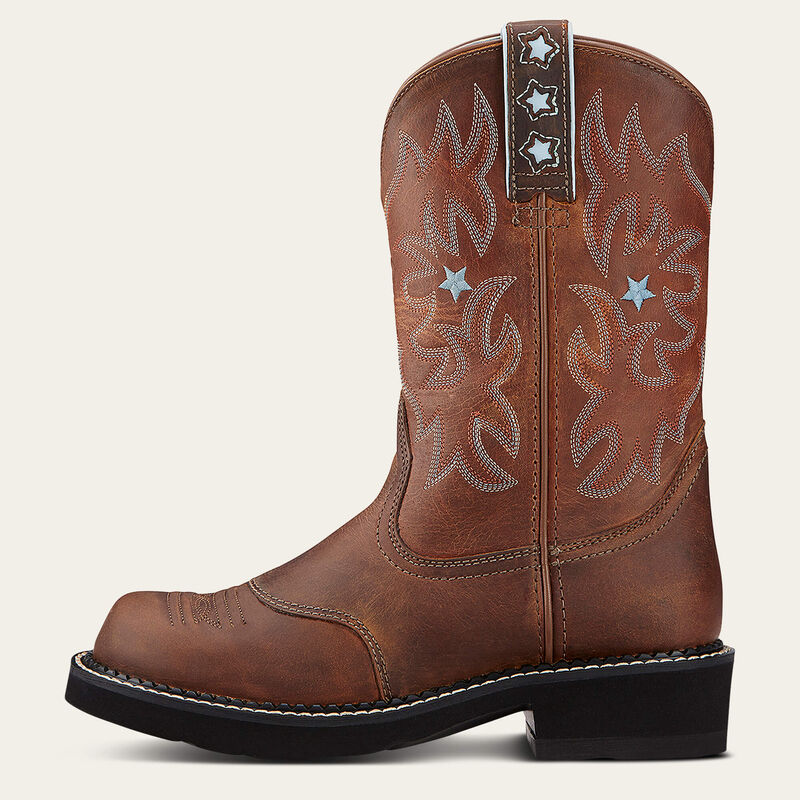 Ariat Probaby Western Boot in Driftwood Brown, cowboy-style leather boots with stitching details and pull tabs.