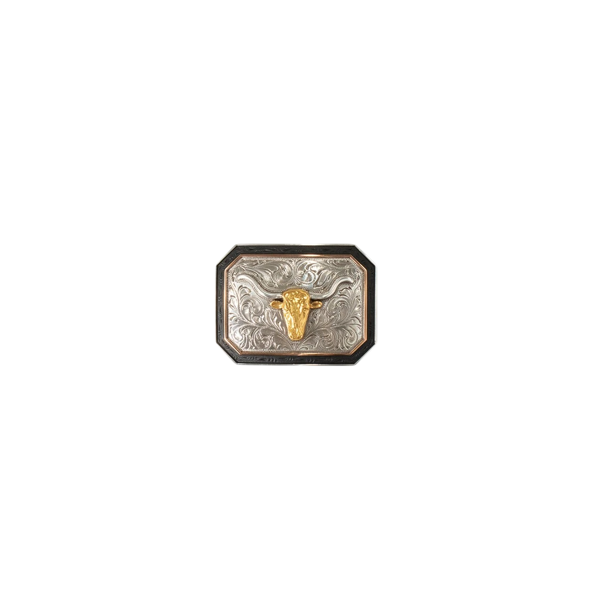 Ariat Rectangle Longhorn antique silver belt buckle with intricate longhorn design, crafted by M&F for Western-style belts.