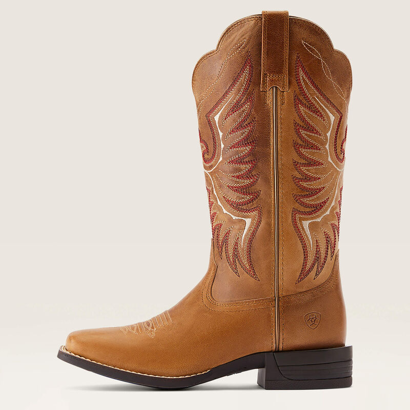 Ariat Rockdale Western Boot in Almond Bluff color, featuring leather construction and classic cowboy boot design.