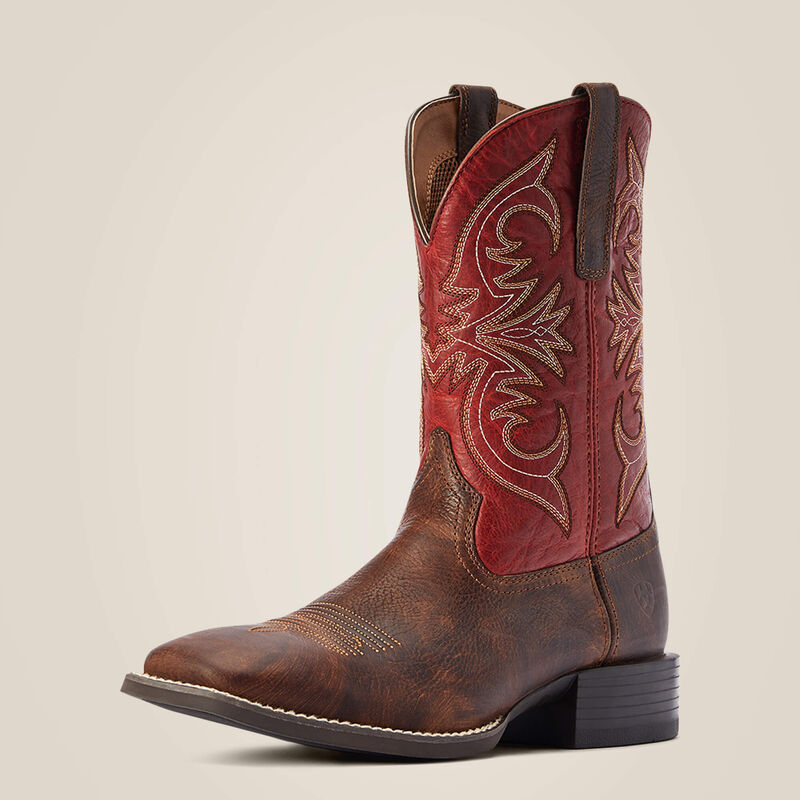 Ariat Sport Pardner Western Boot in matte rebel brown, cowboy-style leather boot with stitching details and rounded toe.