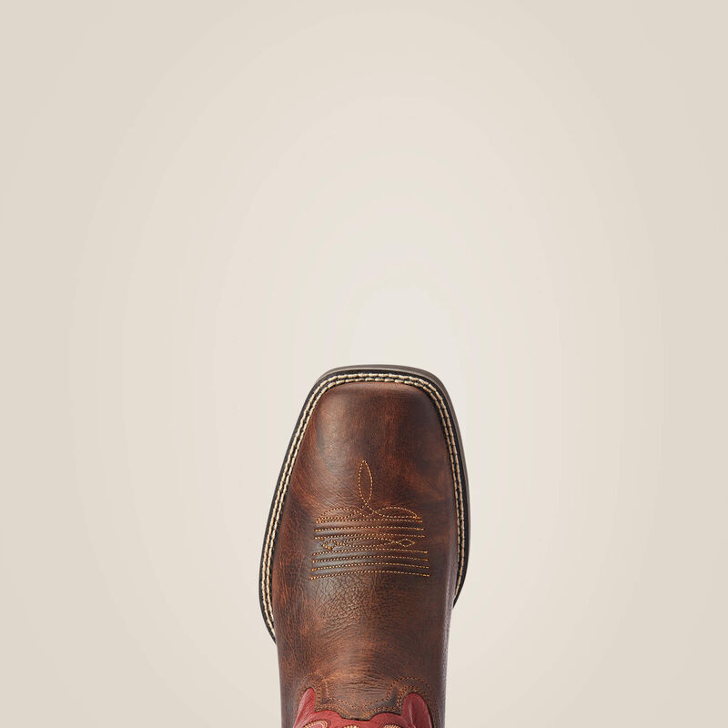 Ariat Sport Pardner Western Boot in matte rebel brown with traditional Western stitching and sturdy leather construction.