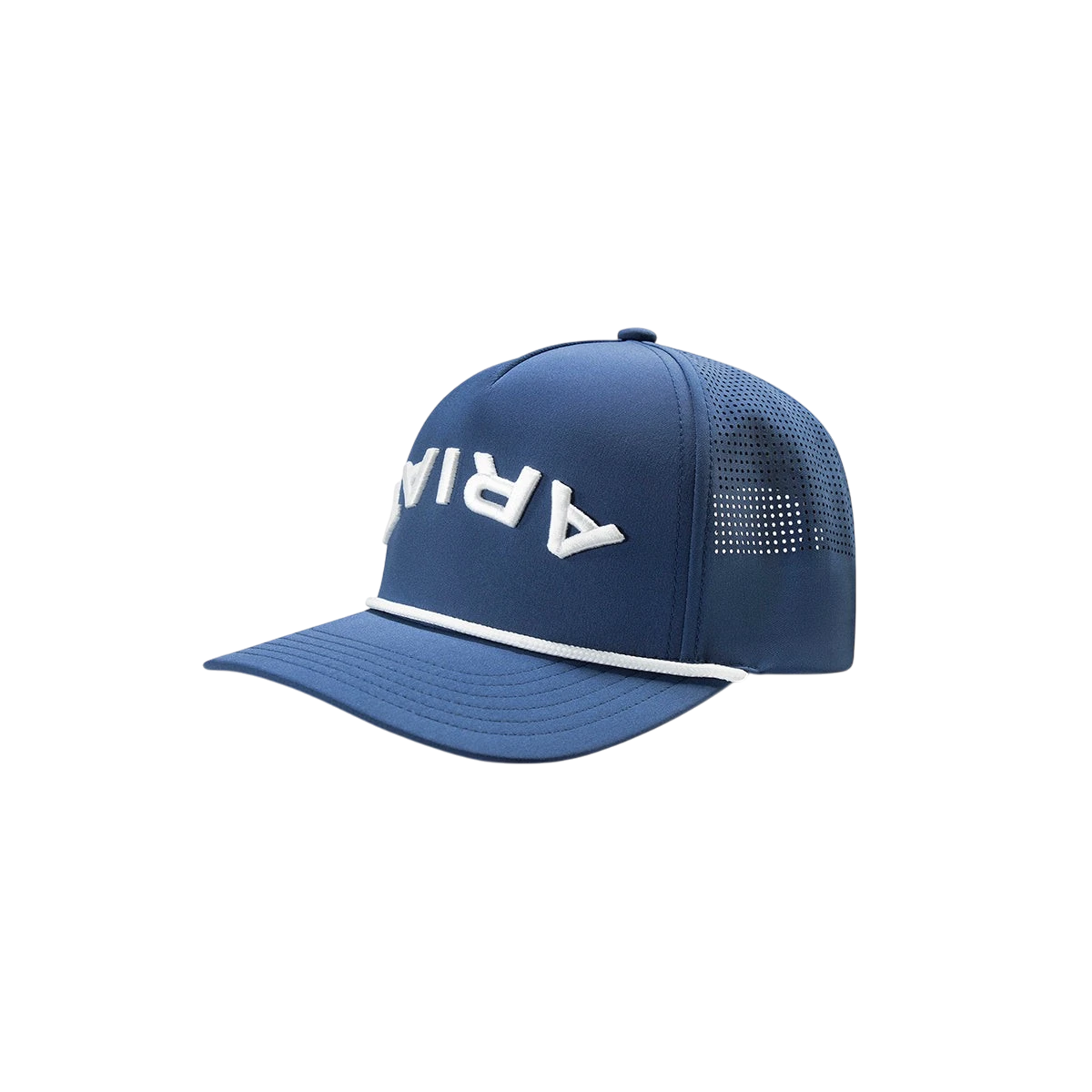 Ariat men's navy rope baseball cap with curved brim and adjustable strap, featuring the Ariat logo on the front.