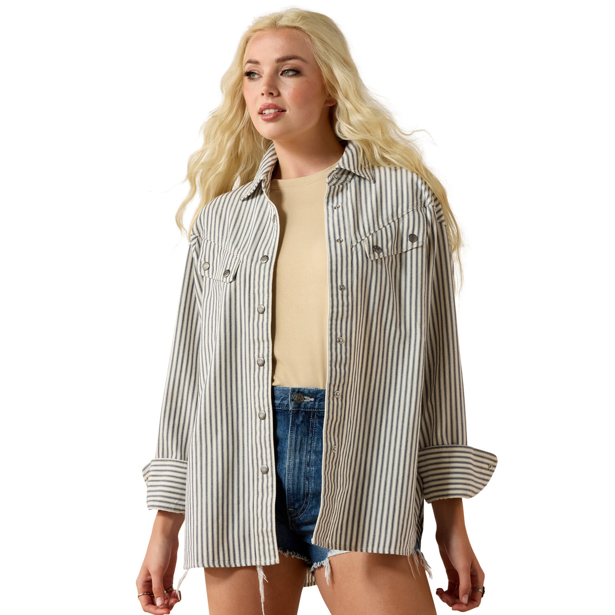 Ariat Women's Charleston Twill Stripe Shirt featuring a classic button-up design and stylish striped pattern.
