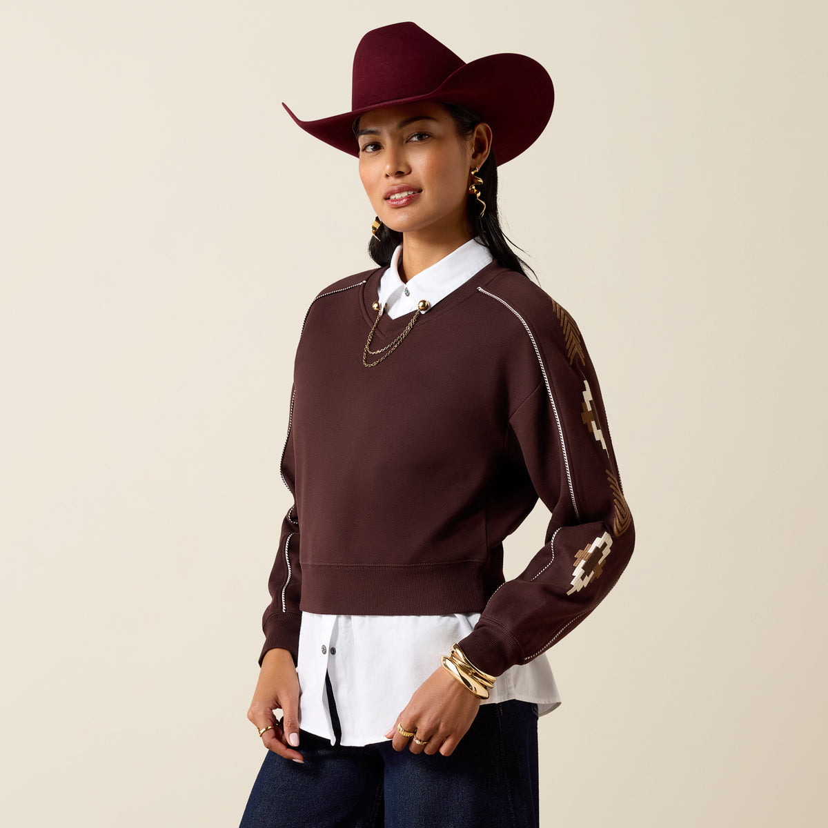 Ariat Women's Dakota Sweatshirt in chocolate plum, cozy long-sleeve top with a relaxed fit, casual and comfortable for everyday wear.