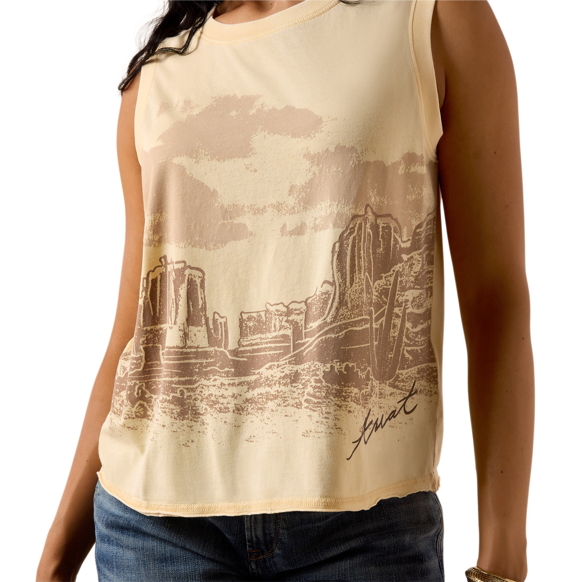 Ariat Women's Desert Vista Tank in Cornhusk, lightweight sleeveless Western-style tank top with Western-inspired details.