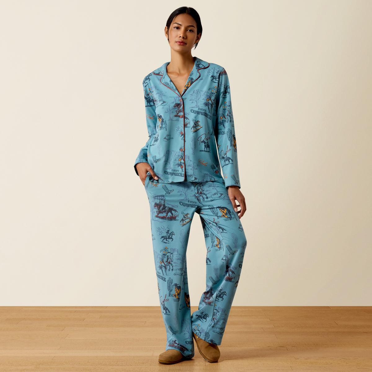 Ariat Women's Dreams Pajama Set in Retro Rodeo style, featuring soft fabric and vintage-inspired rodeo print.