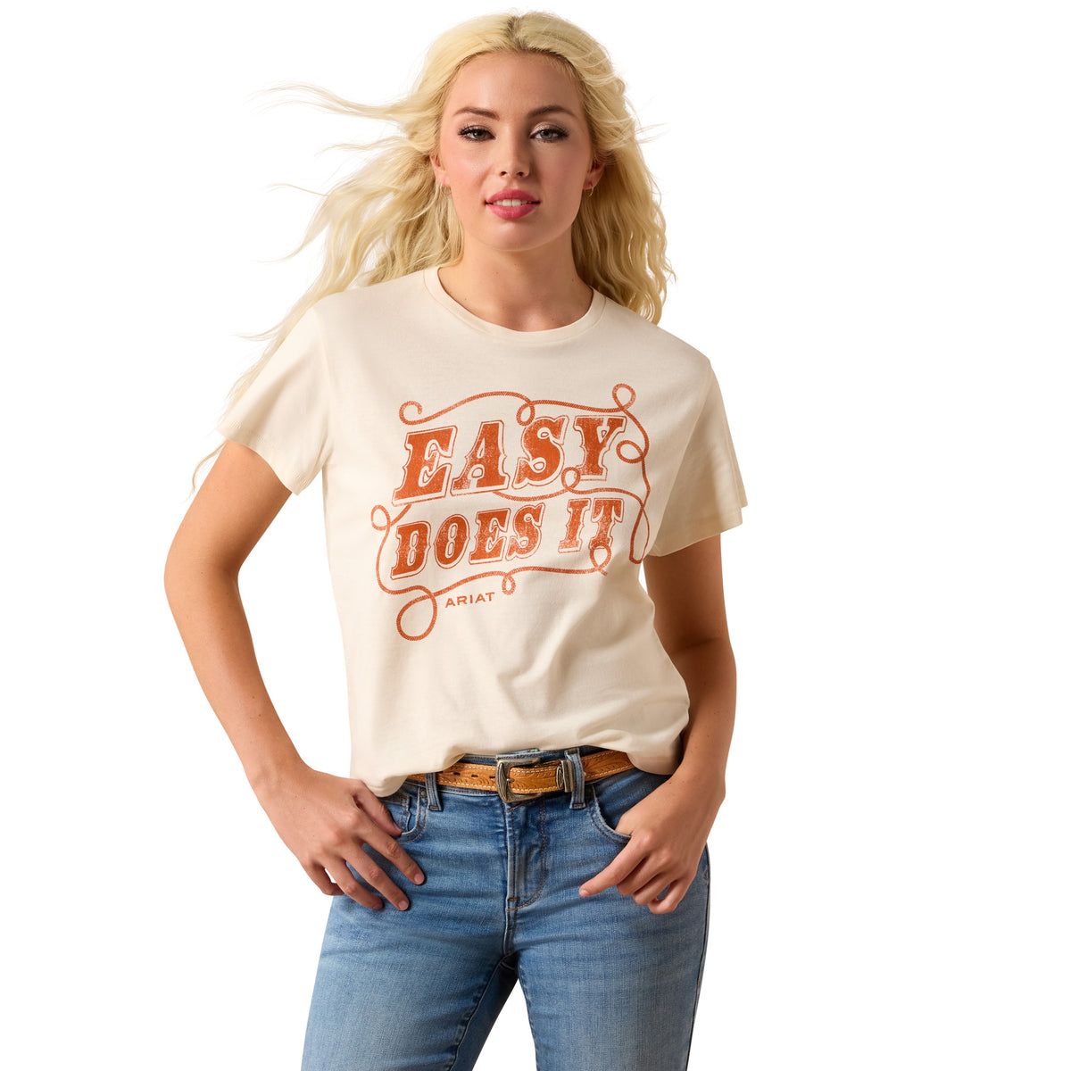 Ariat Women's Easy Does It T-Shirt in natural color, soft cotton casual T-shirt with short sleeves and classic fit.