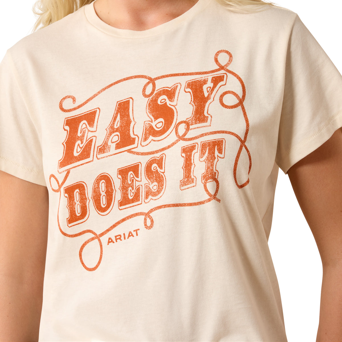 Ariat Women's Easy Does It T-Shirt in natural color, casual fit, with a round neckline and short sleeves.