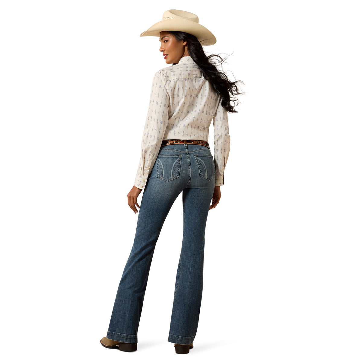 Ariat Women's Greyson High Rise Vera Slim Trouser Jeans showing a close-up of the fitted, high-waist grey denim jeans.