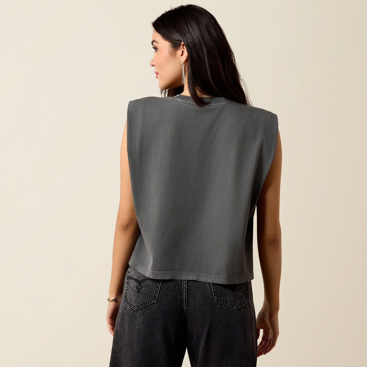 Ariat Women's Kiss a Cowboy T-Shirt in faded black, casual short-sleeve top with graphic design, comfortable and stylish for everyday wear.
