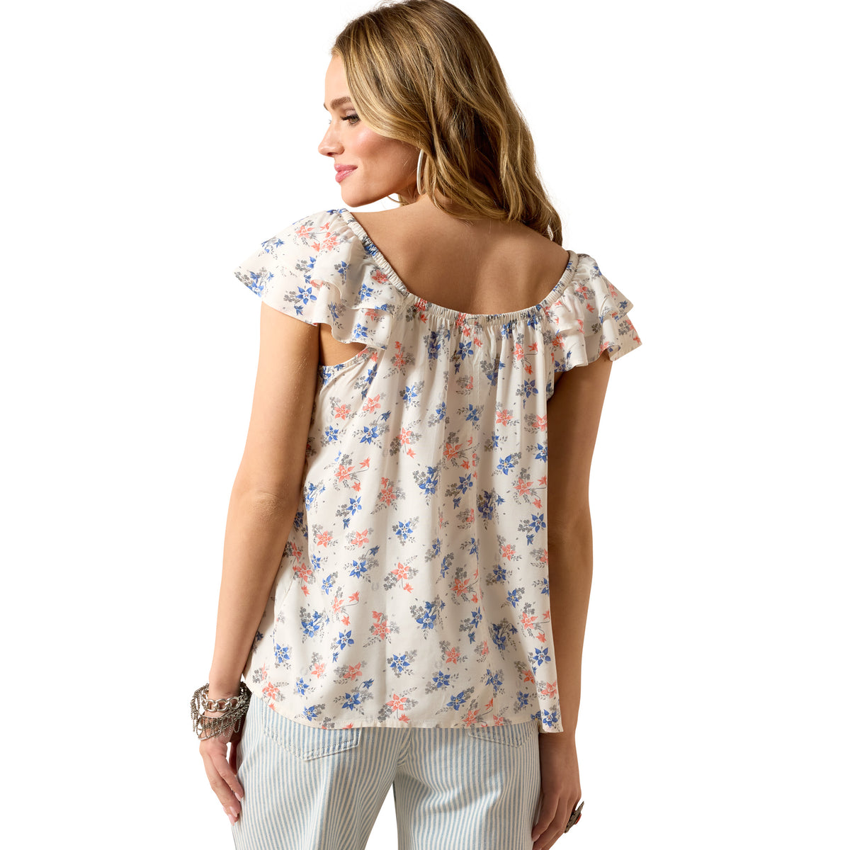Ariat Women's Lynn Top floral print shirt with long sleeves and button front, featuring vibrant colorful floral design.