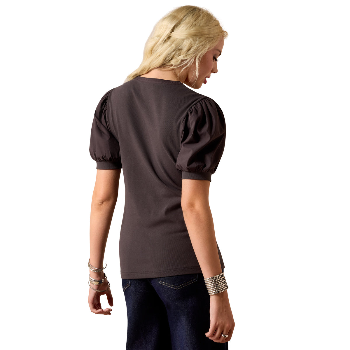 Ariat Women's Oakley Snap Top shirt in Raven, featuring a classic collar and snap buttons, displayed on a neutral background.