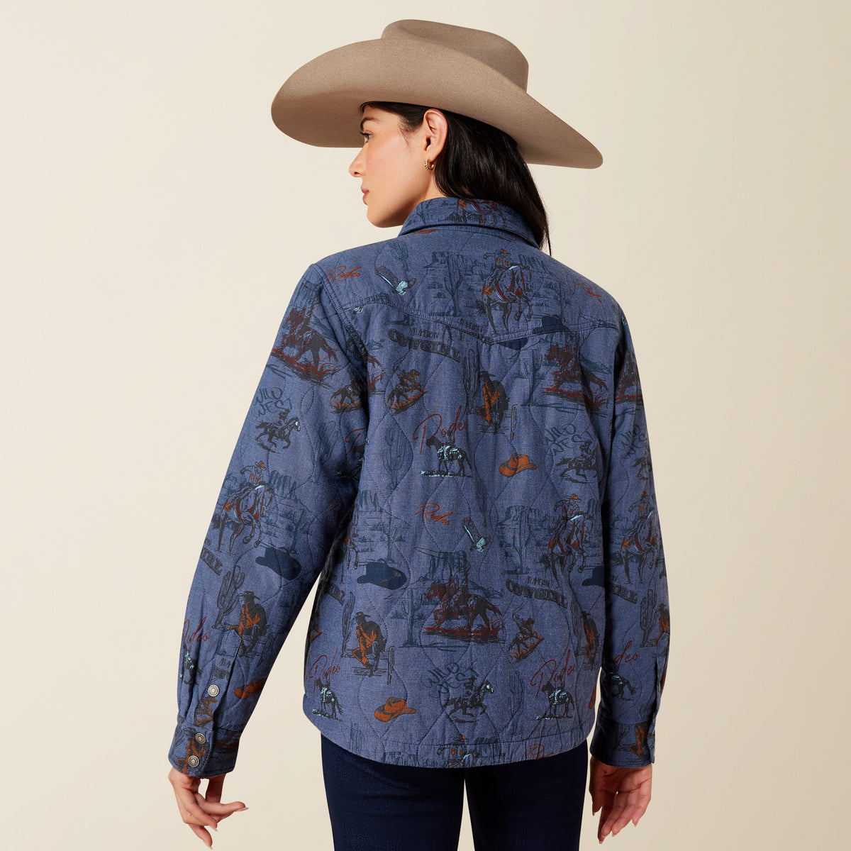 Ariat Women's Obispo lightweight insulated jacket in retro rodeo style, featuring a cozy design and durable fabric.