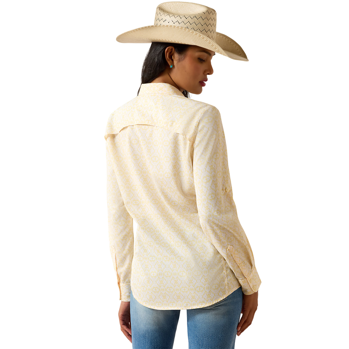 Ariat Women's VentTEK shirt in Pear Sorbet Kaleidoscope with vibrant, colorful pattern and breathable fabric.