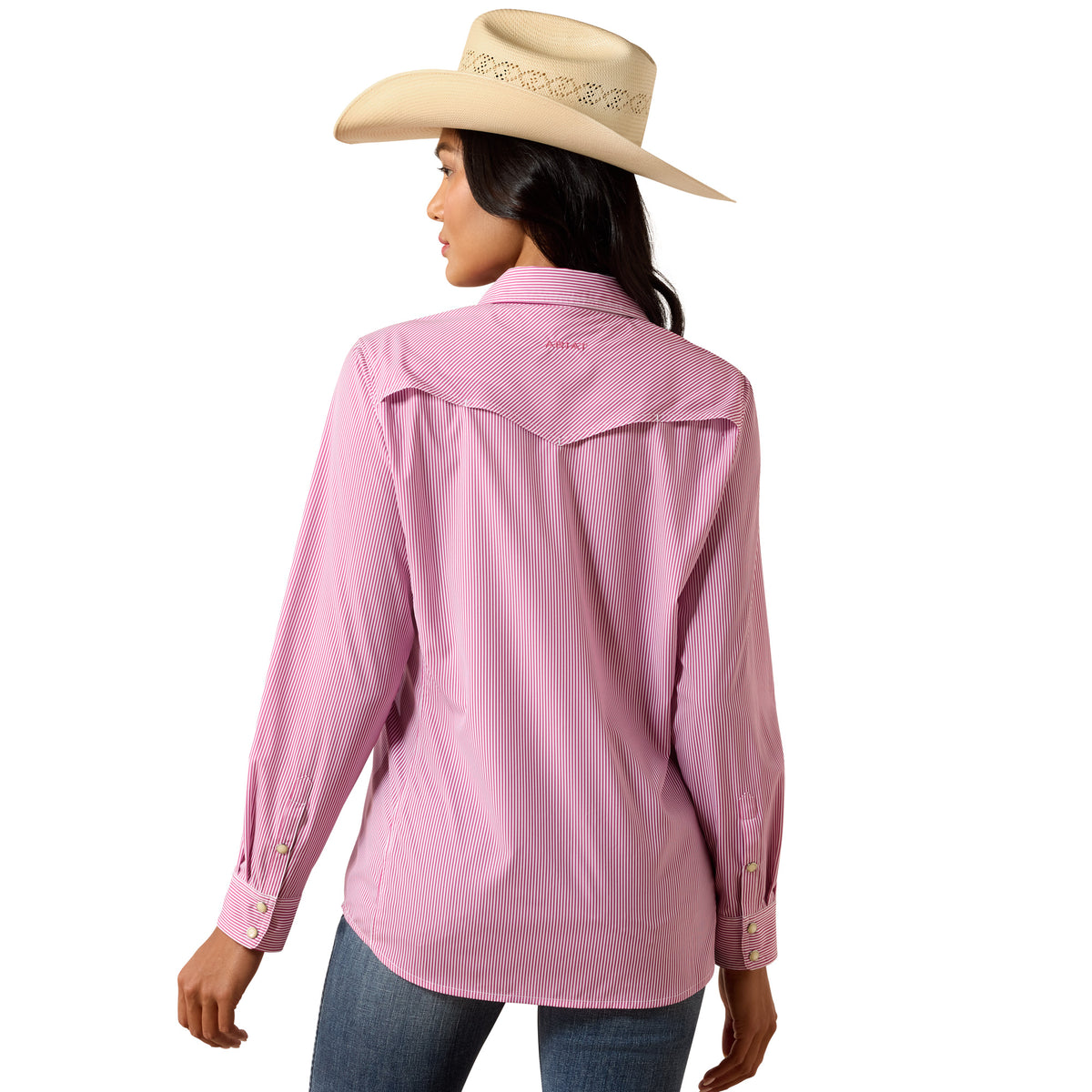 Ariat Women's Western VentTEK Shirt in Rose Sorbet Stripe, lightweight button-up shirt with western style and breathable fabric.