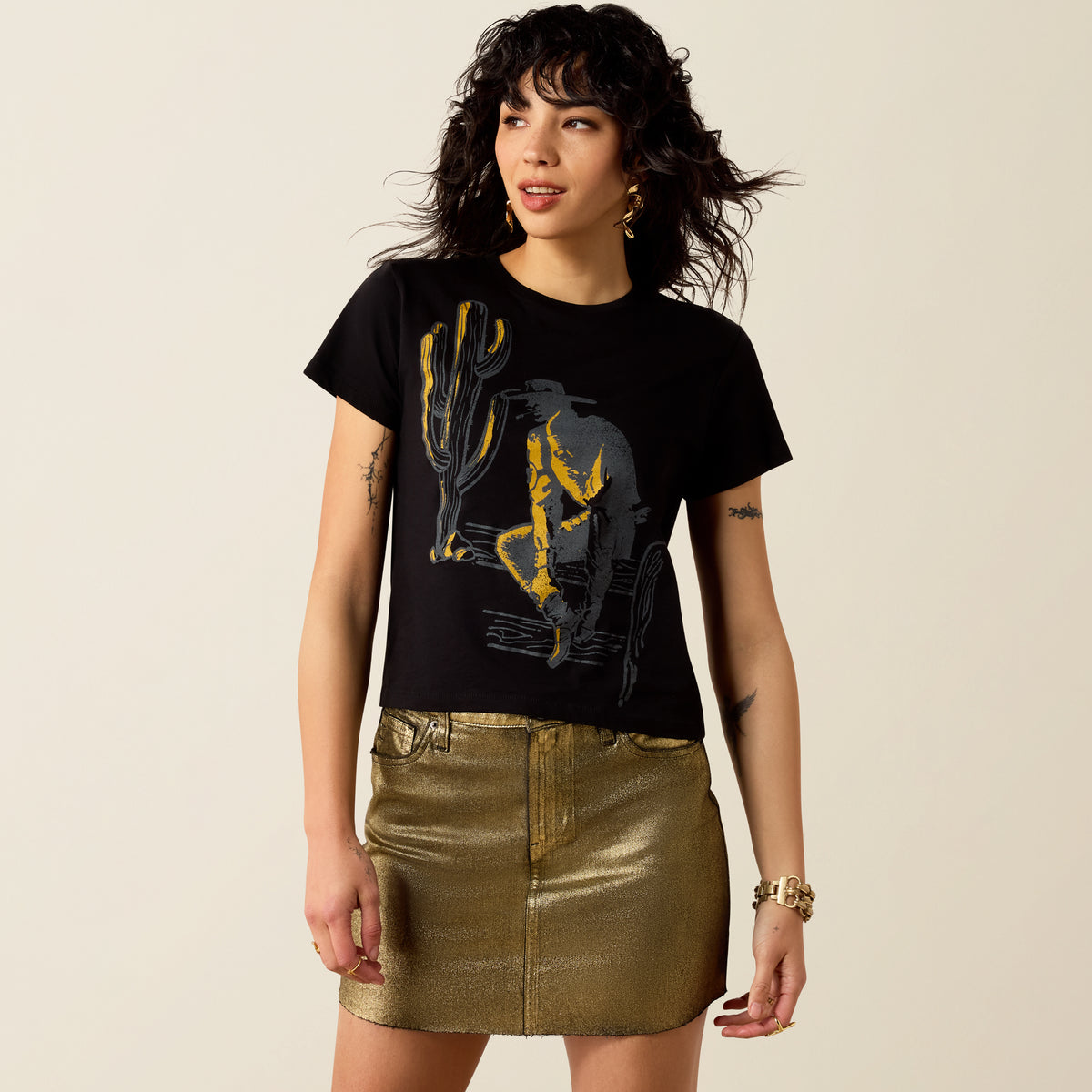 Black Ariat Women's Wild West short sleeve T-shirt with Western-inspired design, casual fit, and comfortable fabric.