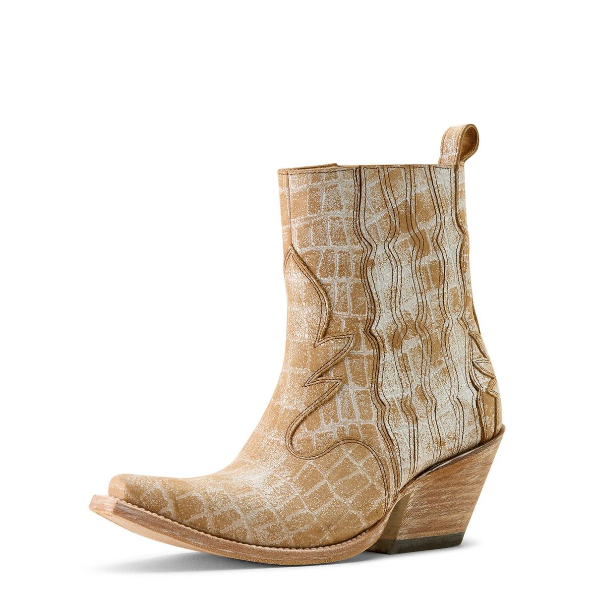 Ariat Women's Jade X Toe Western Boot, Distressed Crema Croc Print – 3-4 front